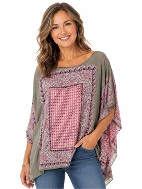 Chic Women's Tunic in Pink and Gray Paisley
